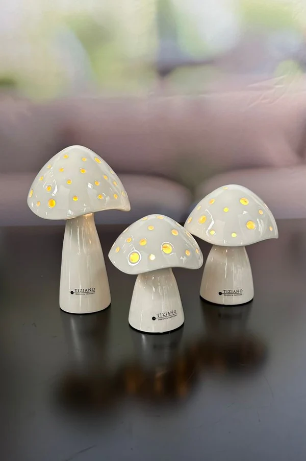 LED Pilz Niara 20cm cremeweiß Pilzlampe, LED-Lampe, Globenlampe, weiße Keramiklampe, Deko-Lampe